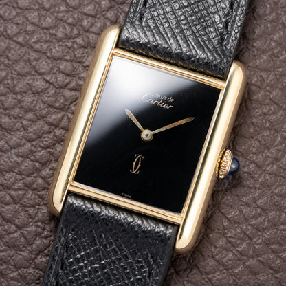 Cartier Tank Must de Black 'Onyx' Dial Vermeil GM from 1990s