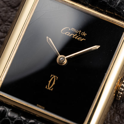Cartier Tank Must de Black Onyx Dial Vermeil GM from 1980s