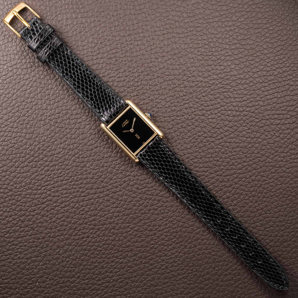 Cartier Tank Must de Black Onyx Dial Vermeil GM from 1980s