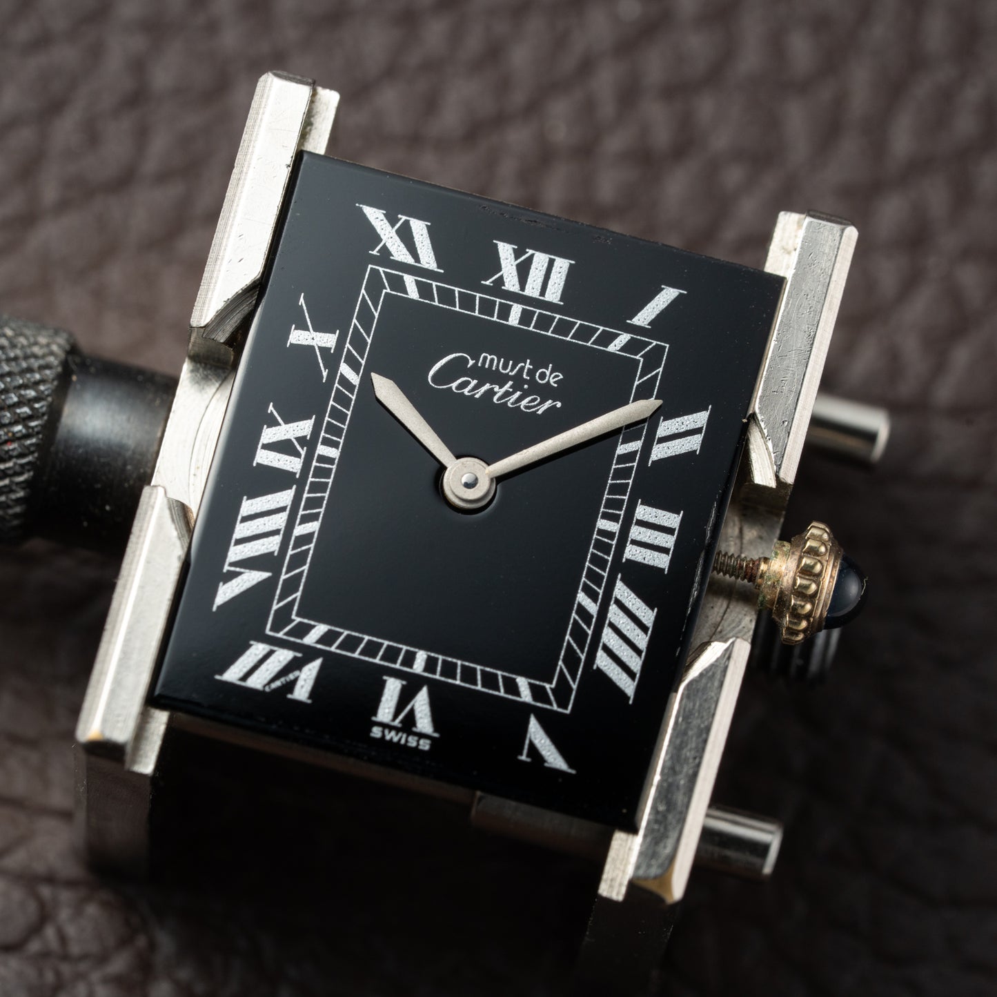 Cartier Must de Tank Vermeil Black Roman GM Full Set from 1980