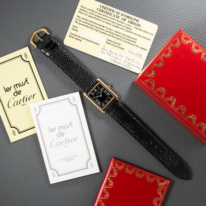 Cartier Must de Tank Vermeil Black Roman GM Full Set from 1980