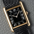 Cartier Must de Tank Vermeil Black Roman GM Full Set from 1980