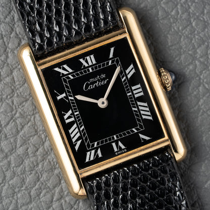 Cartier Must de Tank Vermeil Black Roman GM Full Set from 1980