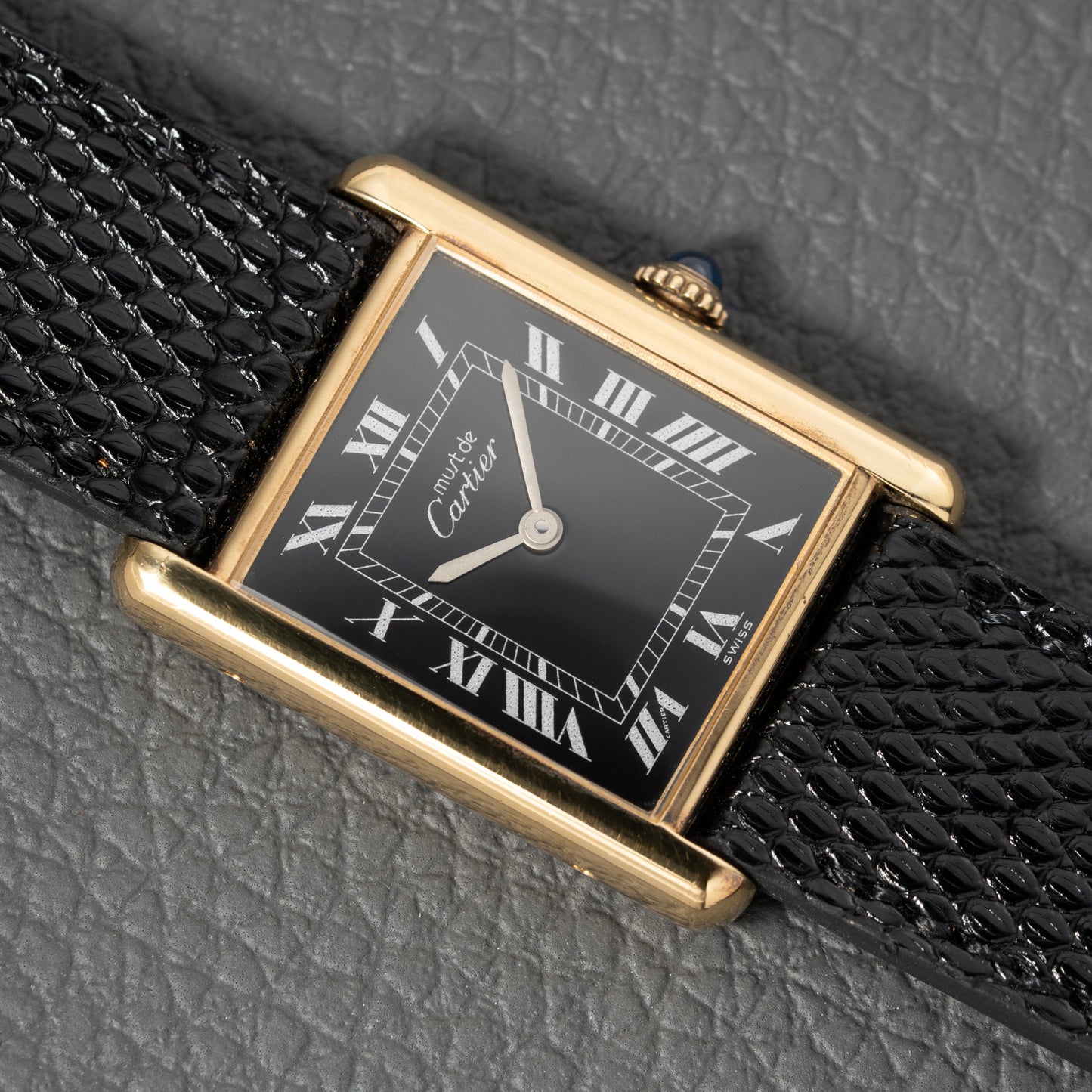 Cartier Must de Tank Vermeil Black Roman GM Full Set from 1980