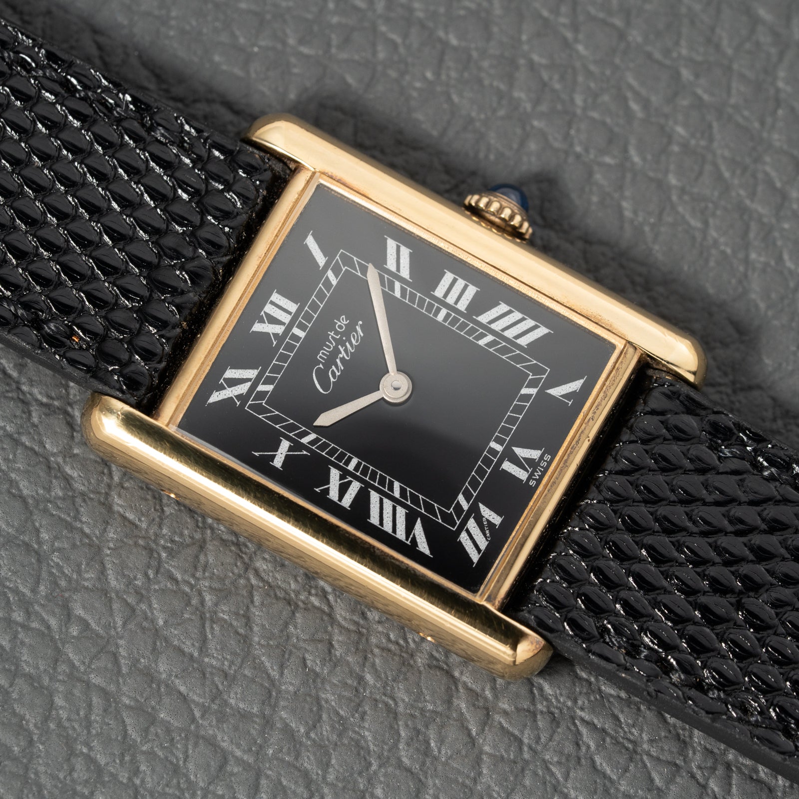 Cartier Must de Tank Vermeil Black Roman GM Full Set from 1980