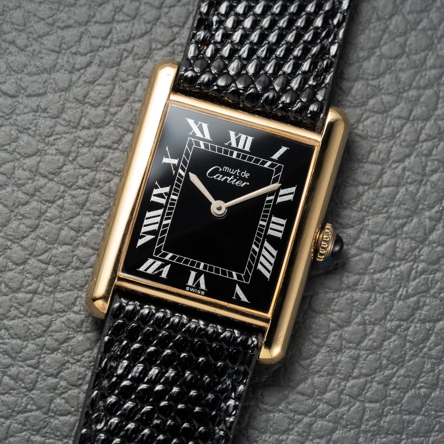 Cartier Must de Tank Vermeil Black Roman GM Full Set from 1980