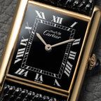 Cartier Must de Tank Vermeil Black Roman GM Full Set from 1980