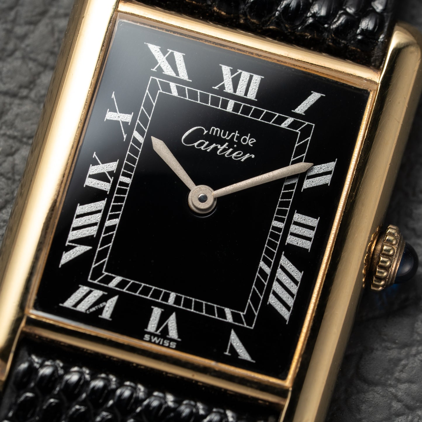 Cartier Must de Tank Vermeil Black Roman GM Full Set from 1980