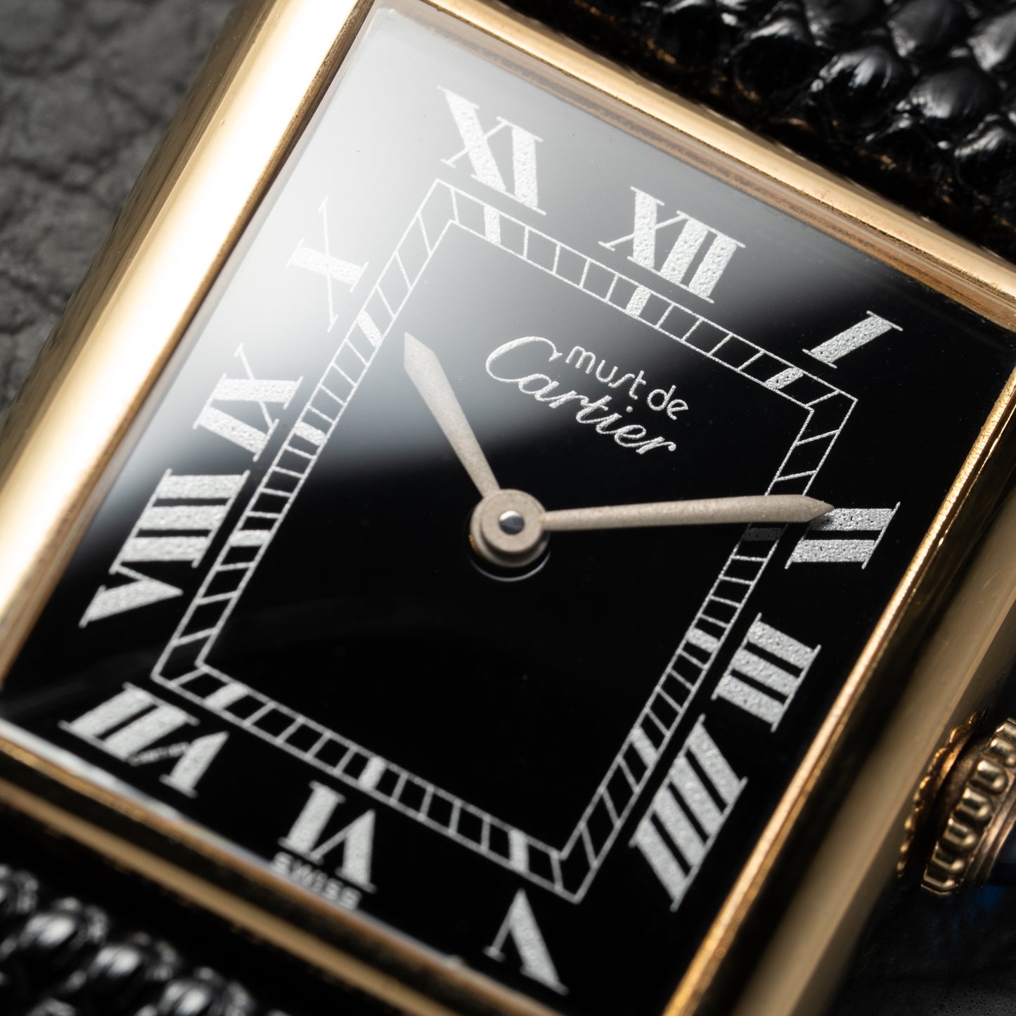 Cartier Must de Tank Vermeil Black Roman GM Full Set from 1980