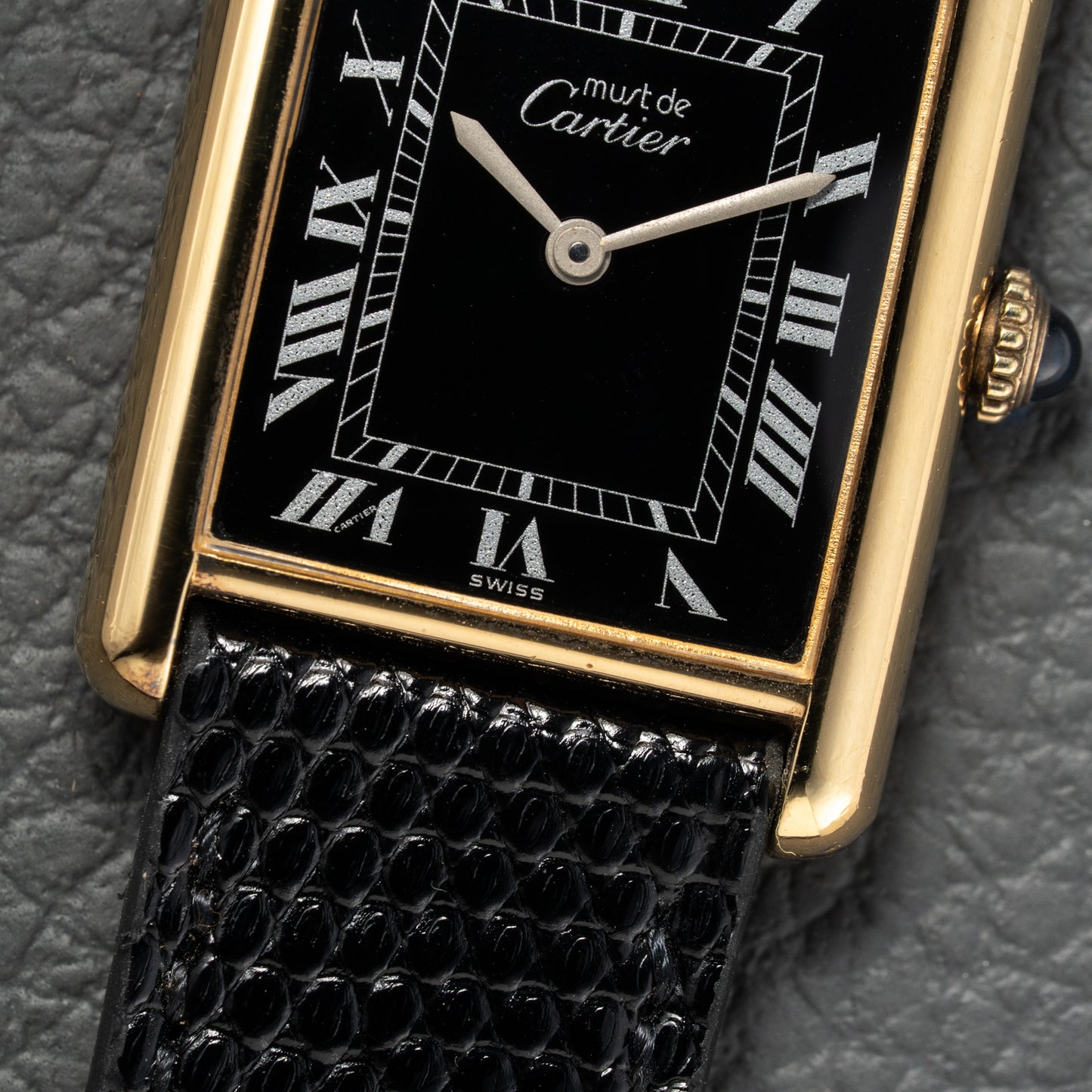 Cartier Must de Tank Vermeil Black Roman GM Full Set from 1980
