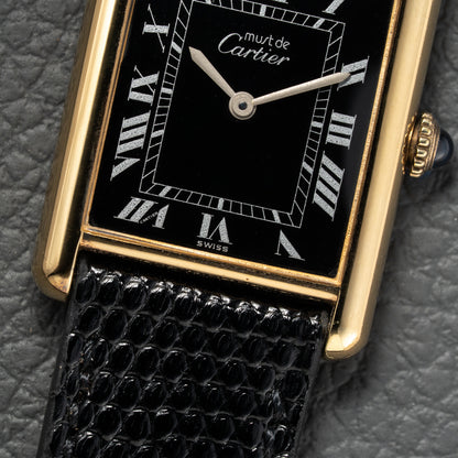 Cartier Must de Tank Vermeil Black Roman GM Full Set from 1980