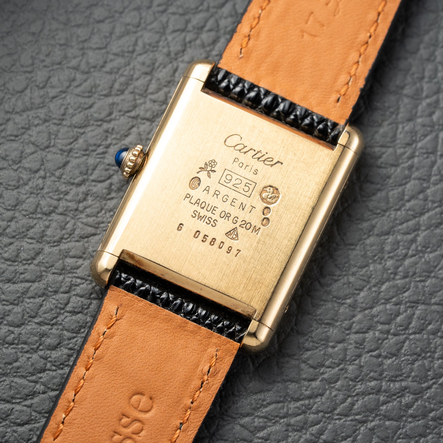Cartier Must de Tank Vermeil Black Roman GM Full Set from 1980