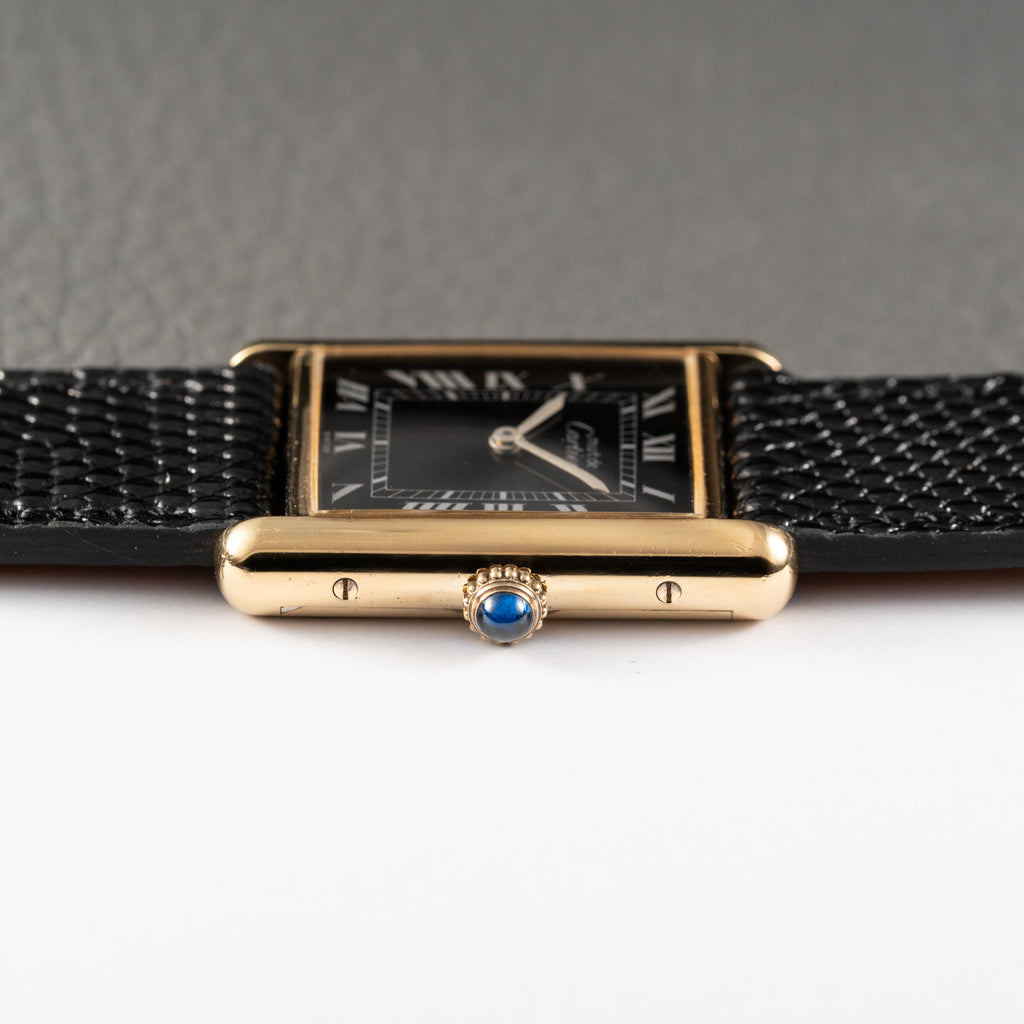 Cartier Must de Tank Vermeil Black Roman GM Full Set from 1980