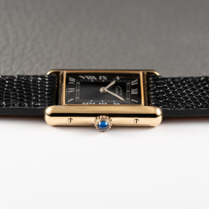 Cartier Must de Tank Vermeil Black Roman GM Full Set from 1980