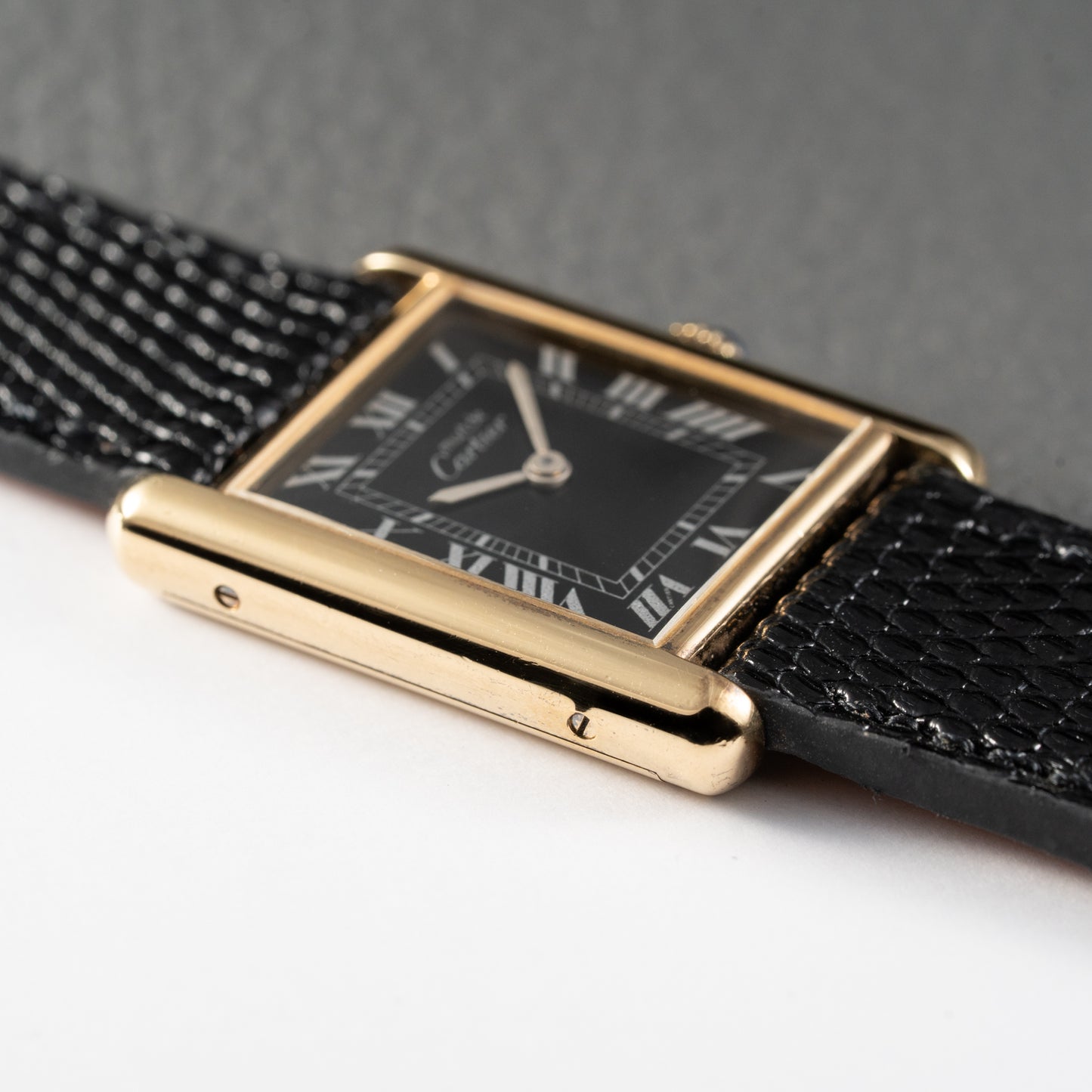 Cartier Must de Tank Vermeil Black Roman GM Full Set from 1980