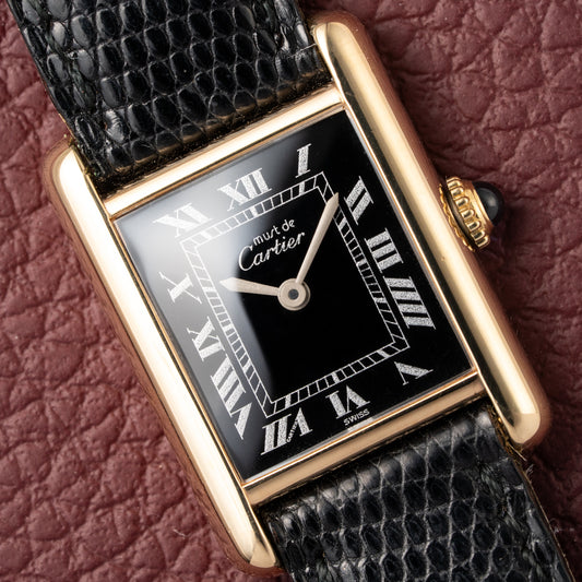 Cartier Tank Must de Black Roman Dial Vermeil PM 1980s