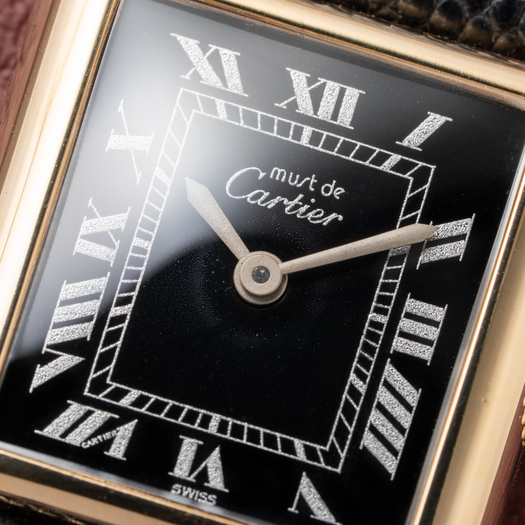 Cartier Tank Must de Black Roman Dial Vermeil PM 1980s