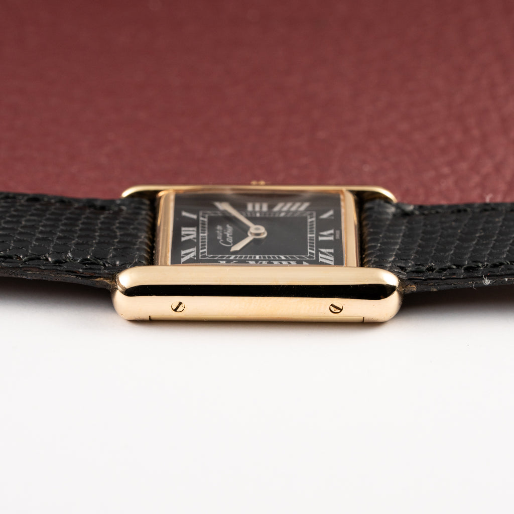 Cartier Tank Must de Black Roman Dial Vermeil PM 1980s