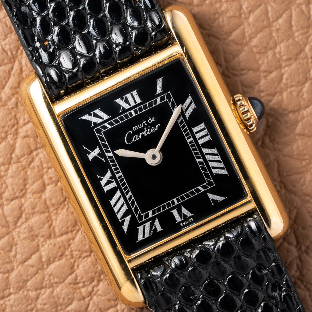 Cartier Tank Must de Vermeil Black Roman Dial PM 1980s