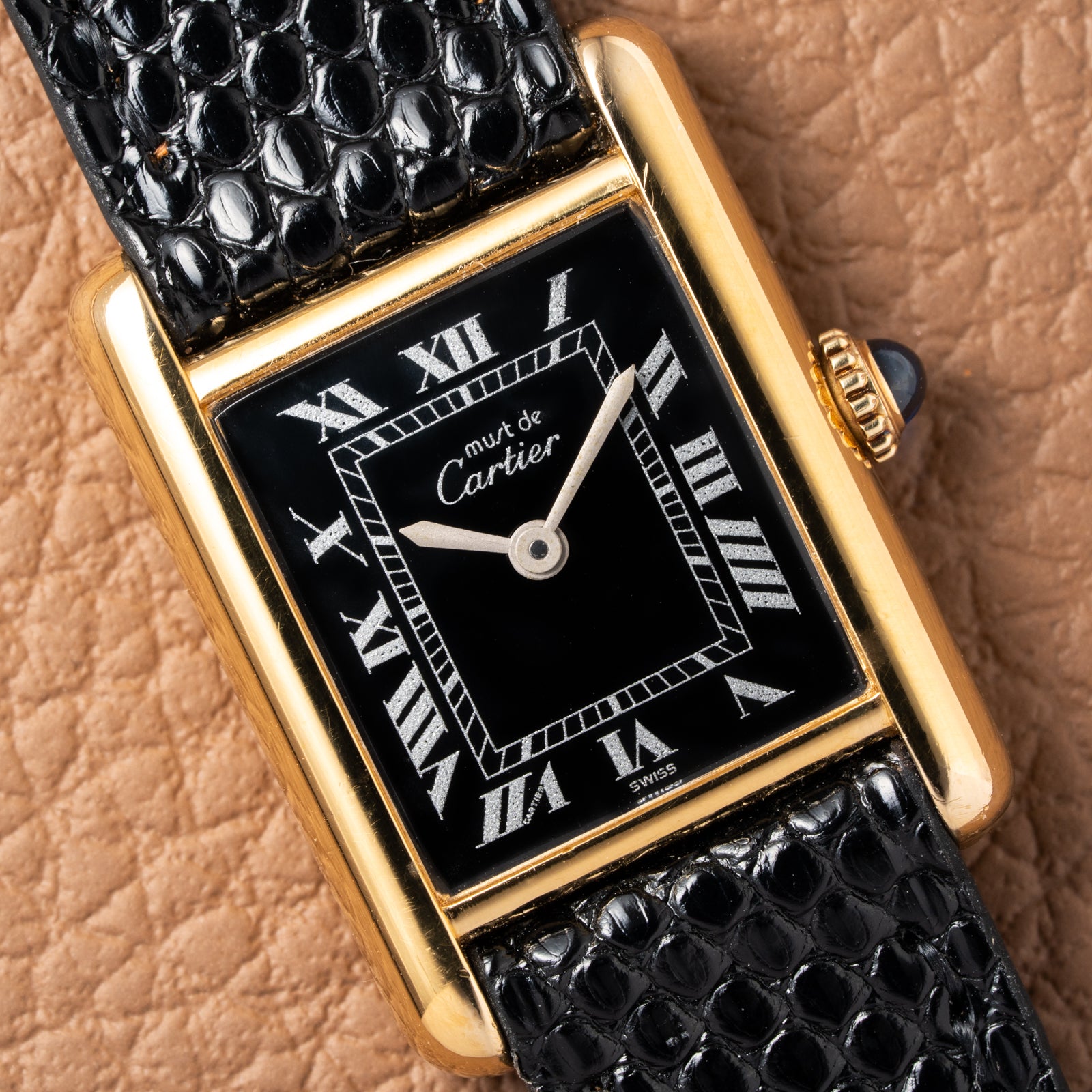 Cartier Tank Must de Vermeil Black Roman Dial PM 1980s