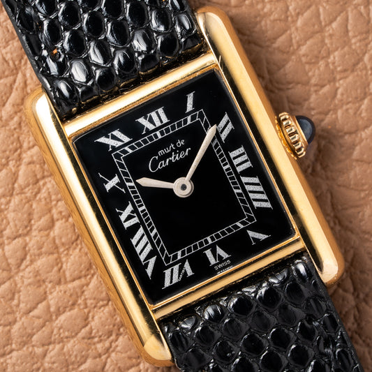 Cartier Tank Must de Vermeil Black Roman Dial PM 1980s