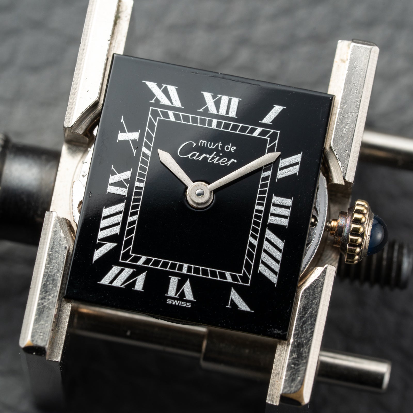 Cartier Tank Vermeil Black Roman Dial PM 1980s
