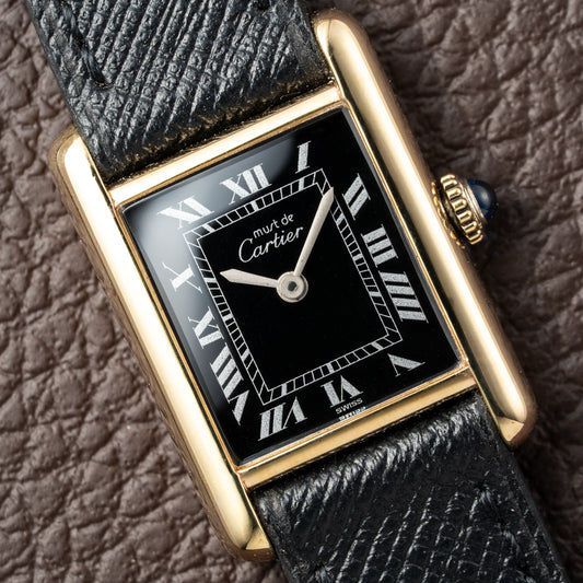 Cartier Tank Vermeil Black Roman Dial PM 1980s
