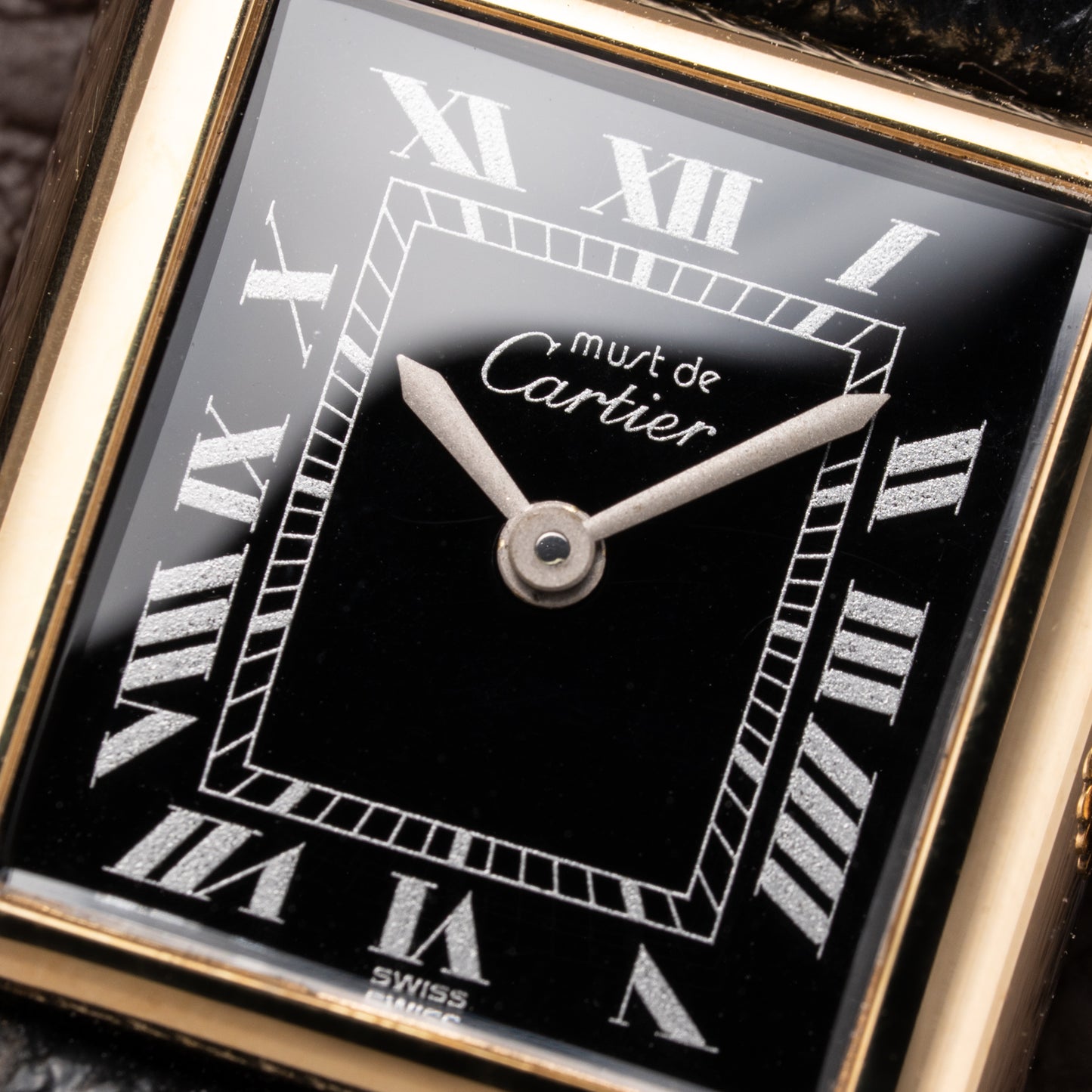 Cartier Tank Vermeil Black Roman Dial PM 1980s