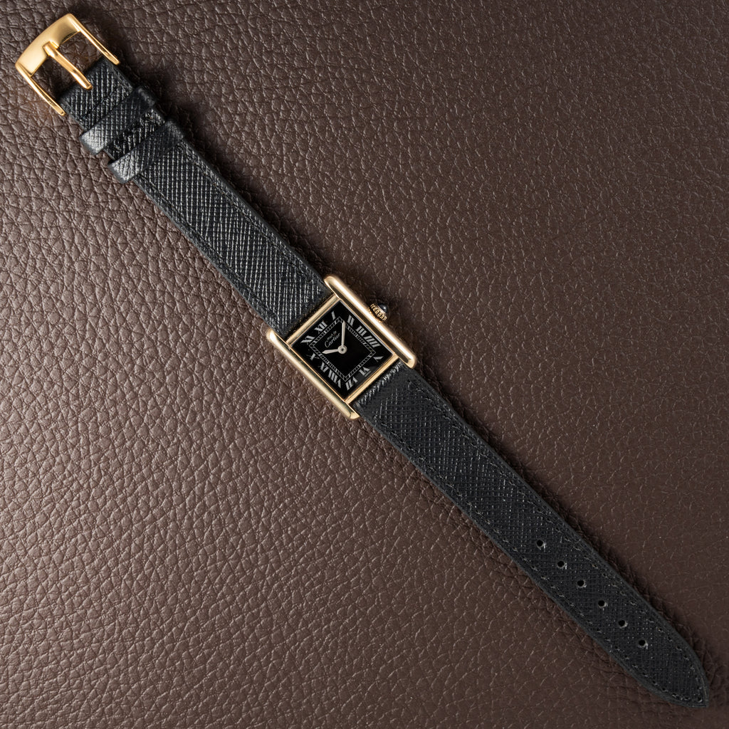 Cartier Tank Vermeil Black Roman Dial PM 1980s