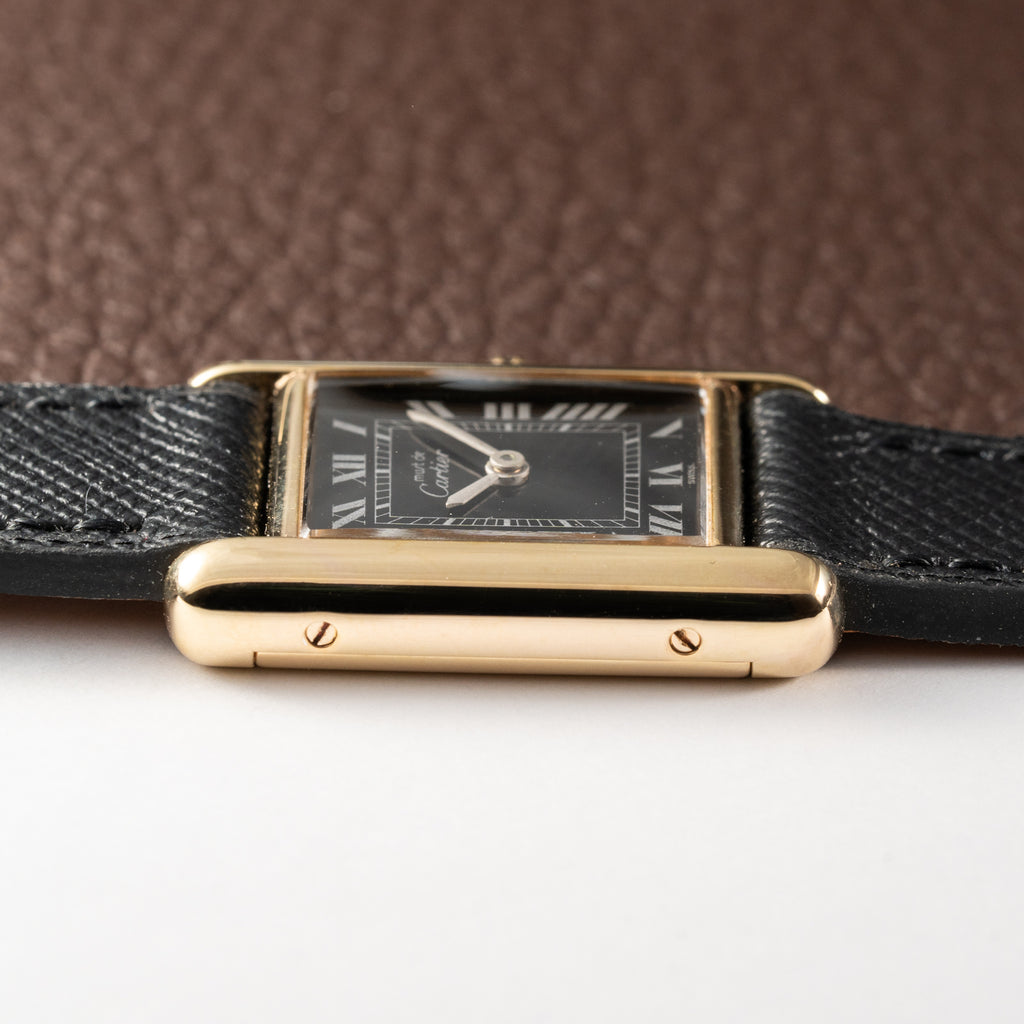Cartier Tank Vermeil Black Roman Dial PM 1980s