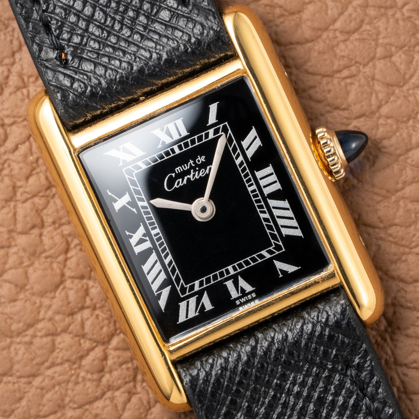 Cartier Tank Must de Vermeil Black Roman Dial PM 1980s