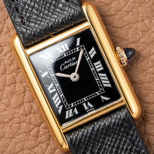 Cartier Tank Must de Vermeil Black Roman Dial PM 1980s
