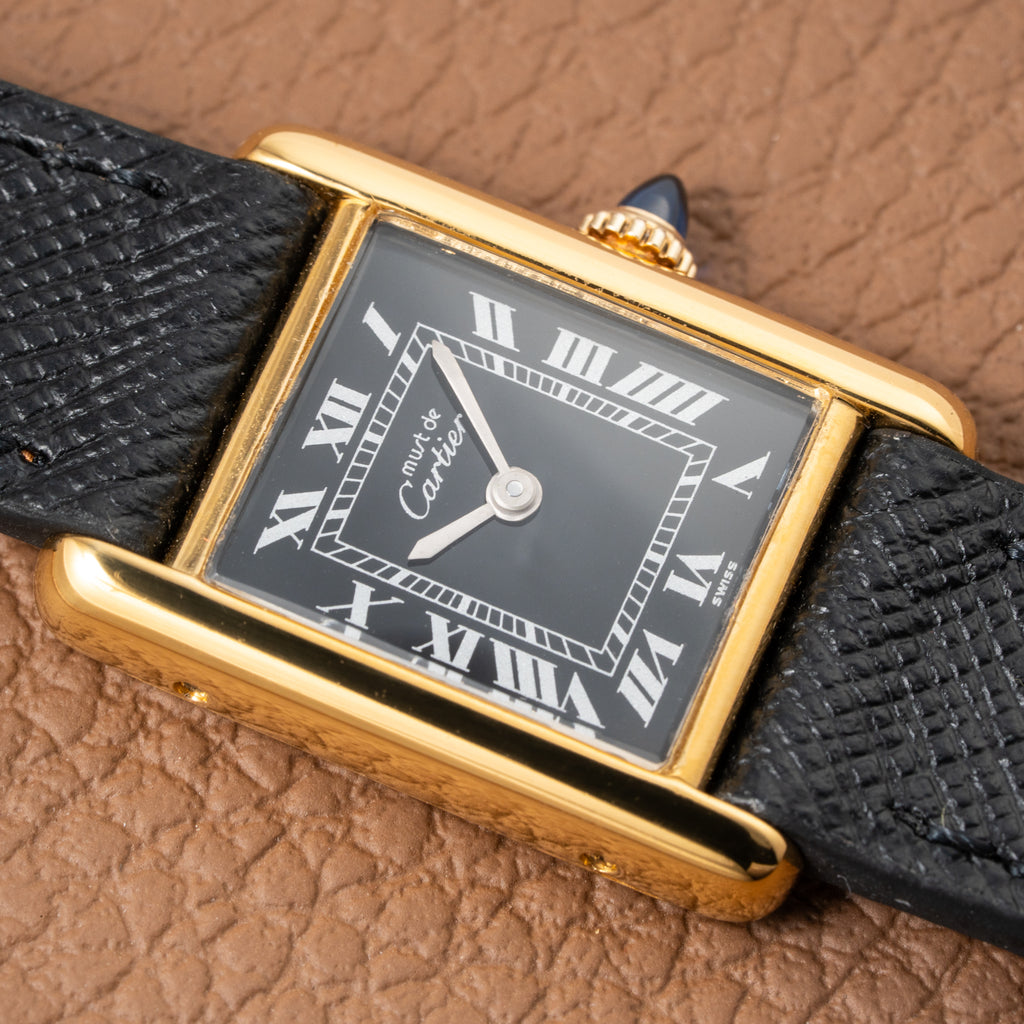 Cartier Tank Must de Vermeil Black Roman Dial PM 1980s