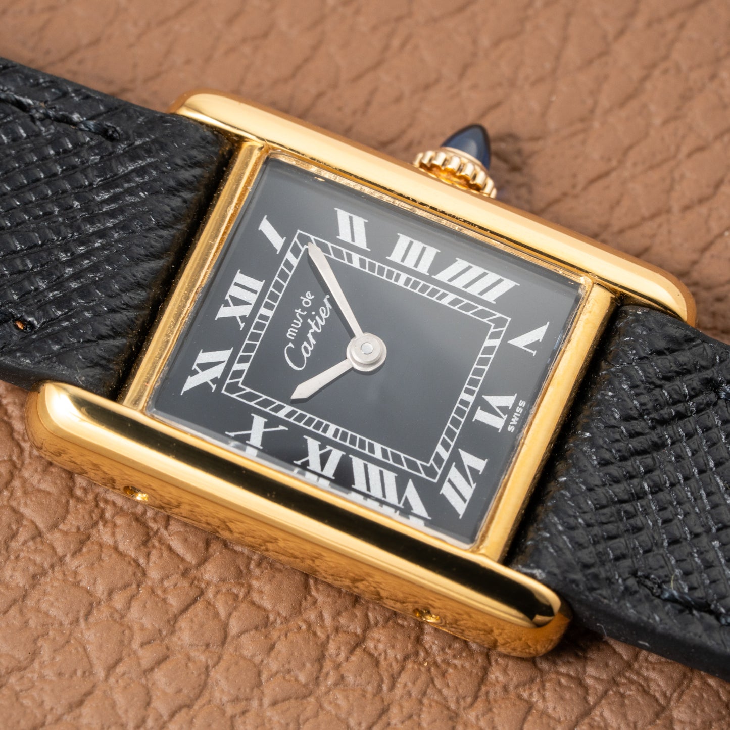 Cartier Tank Must de Vermeil Black Roman Dial PM 1980s