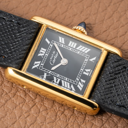 Cartier Tank Must de Vermeil Black Roman Dial PM 1980s