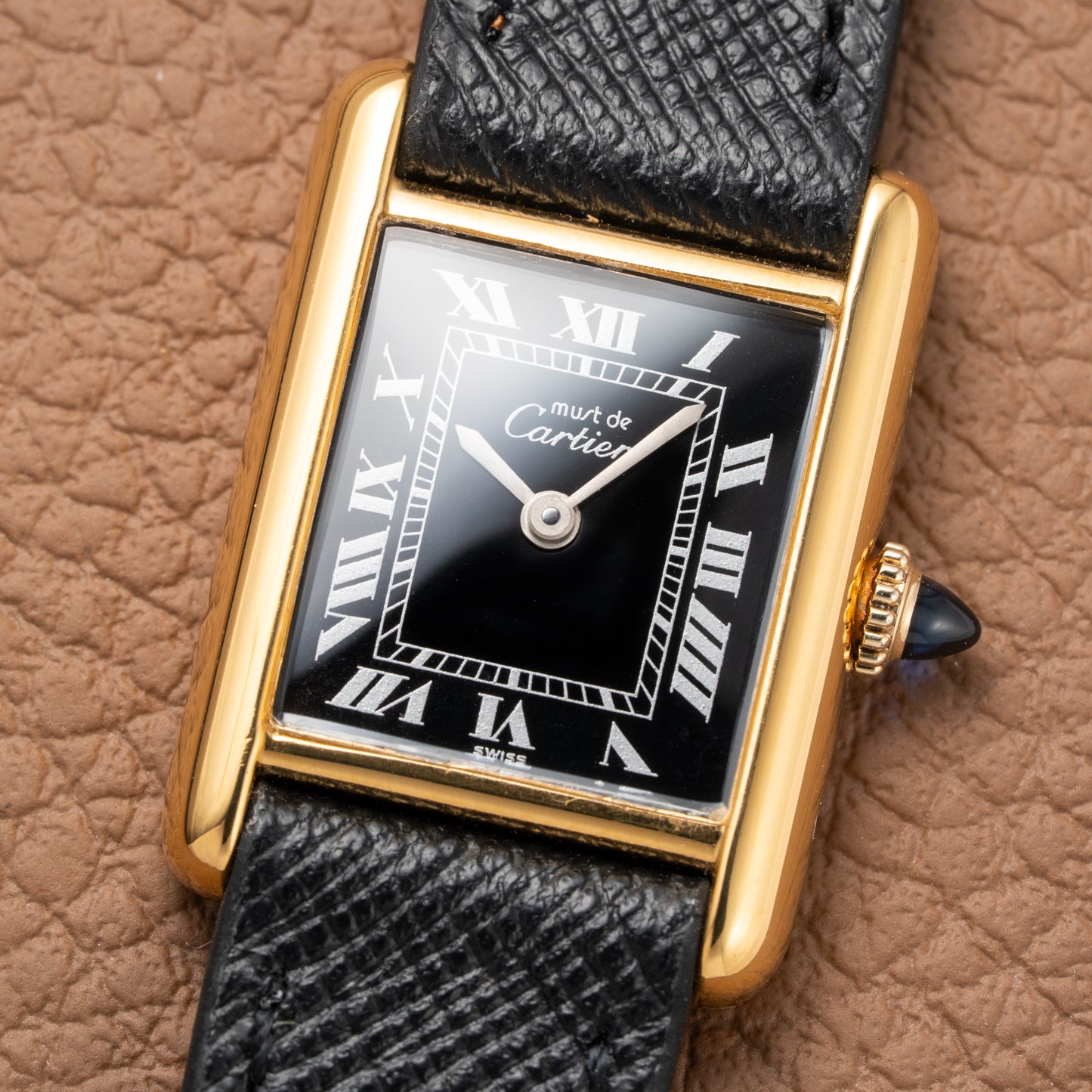 Cartier Tank Must de Vermeil Black Roman Dial PM 1980s
