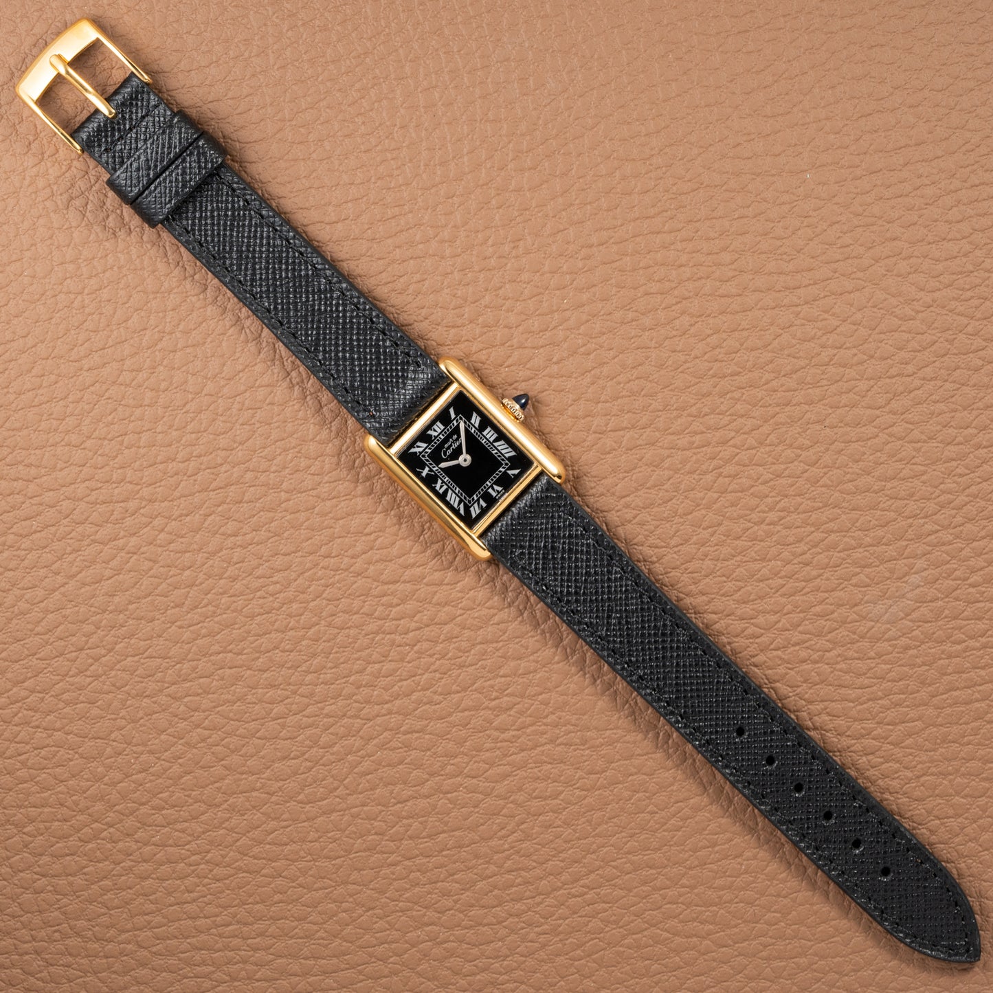 Cartier Tank Must de Vermeil Black Roman Dial PM 1980s