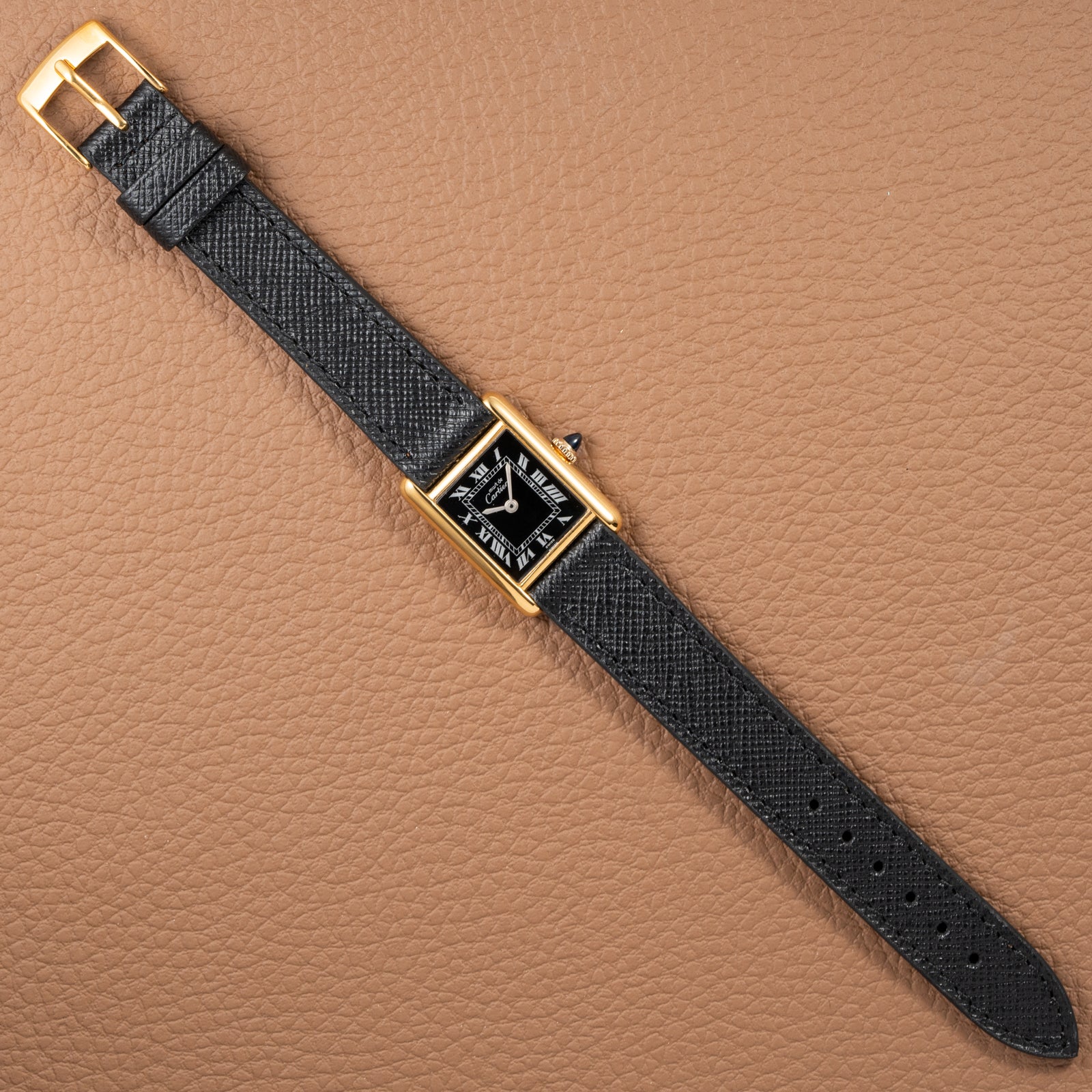 Cartier Tank Must de Vermeil Black Roman Dial PM 1980s