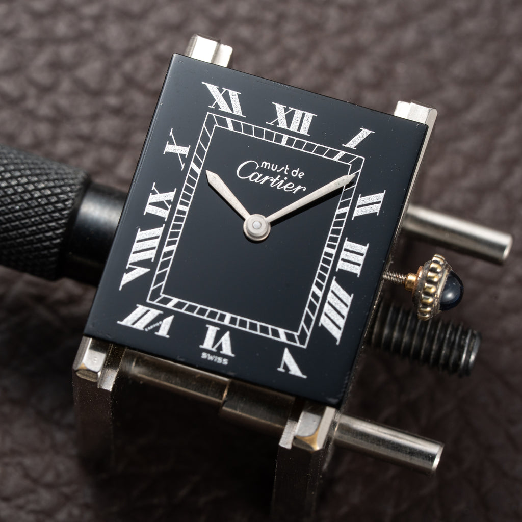 Cartier Tank Must de Black Roman Vermeil GM from 1980s
