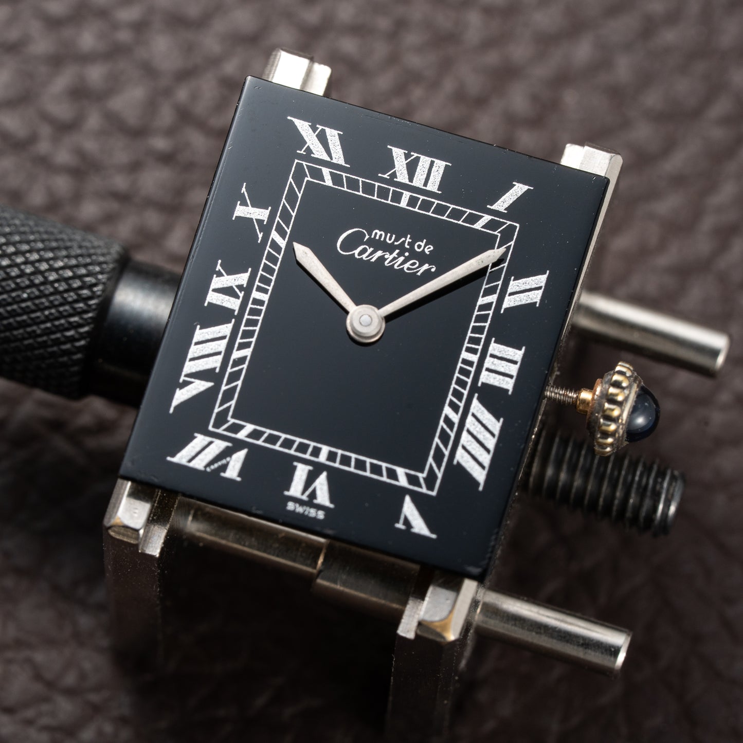 Cartier Tank Must de Black Roman Vermeil GM from 1980s