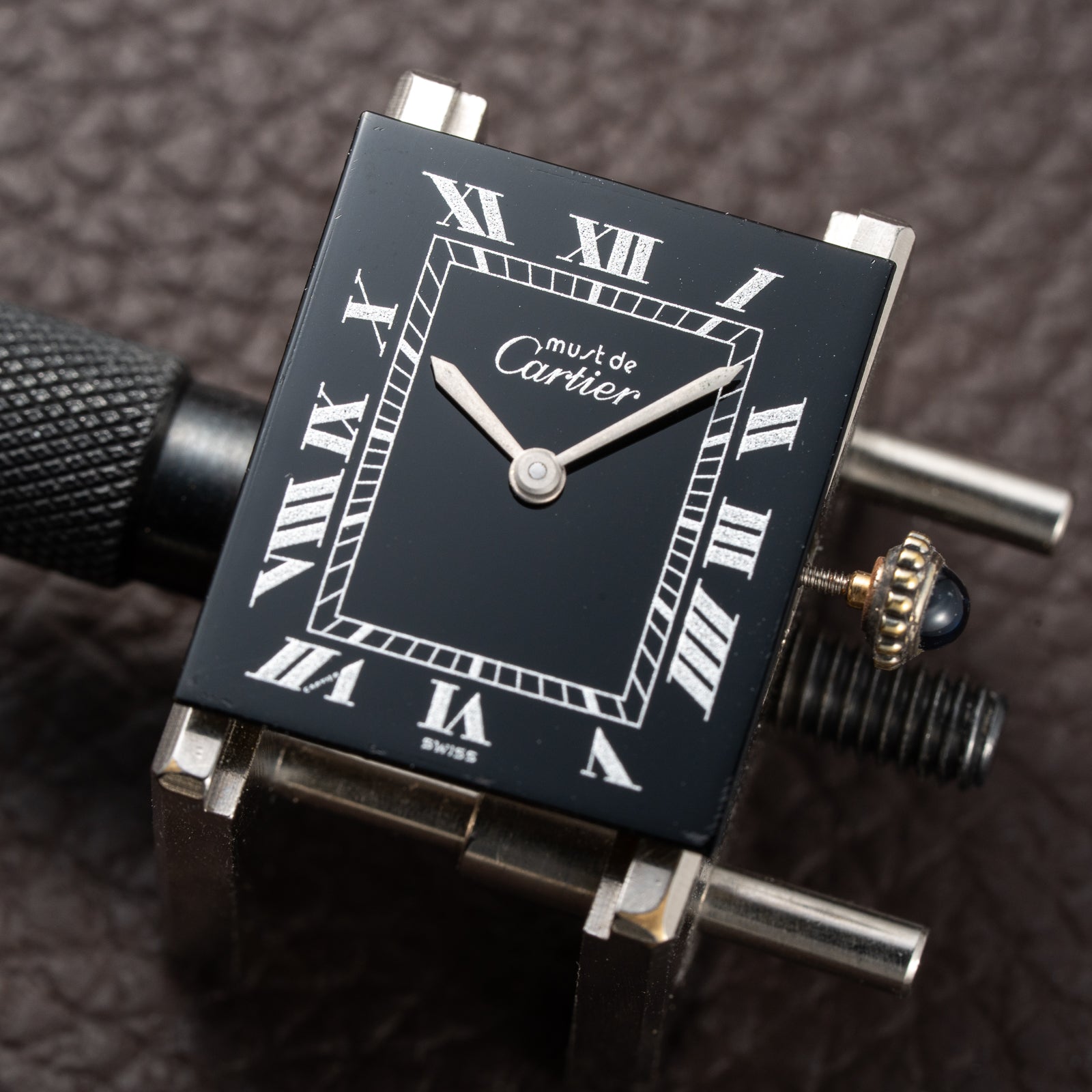 Cartier Tank Must de Black Roman Vermeil GM from 1980s