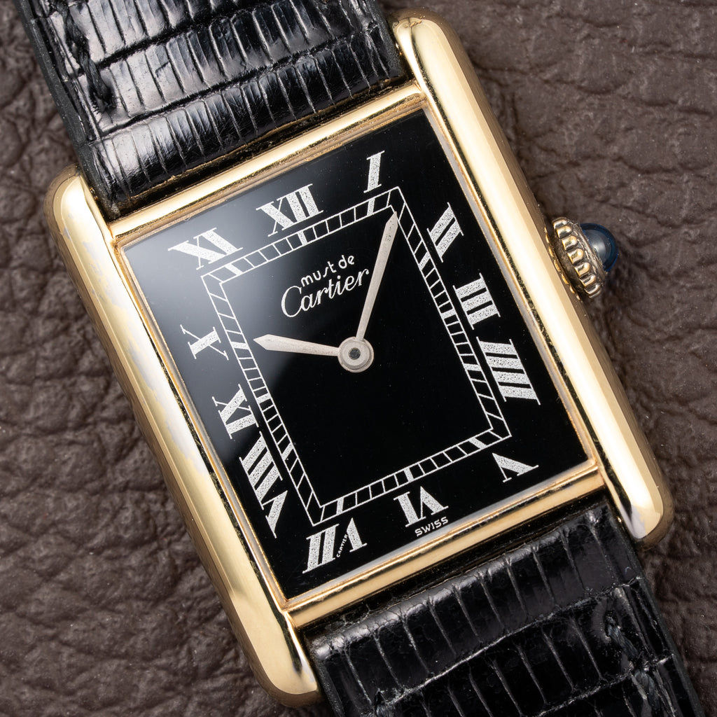 Cartier Tank Must de Black Roman Vermeil GM from 1980s