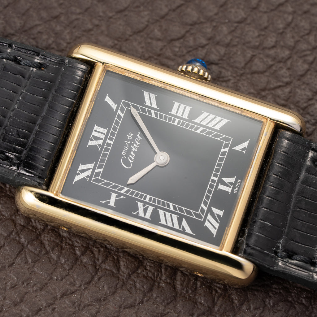 Cartier Tank Must de Black Roman Vermeil GM from 1980s