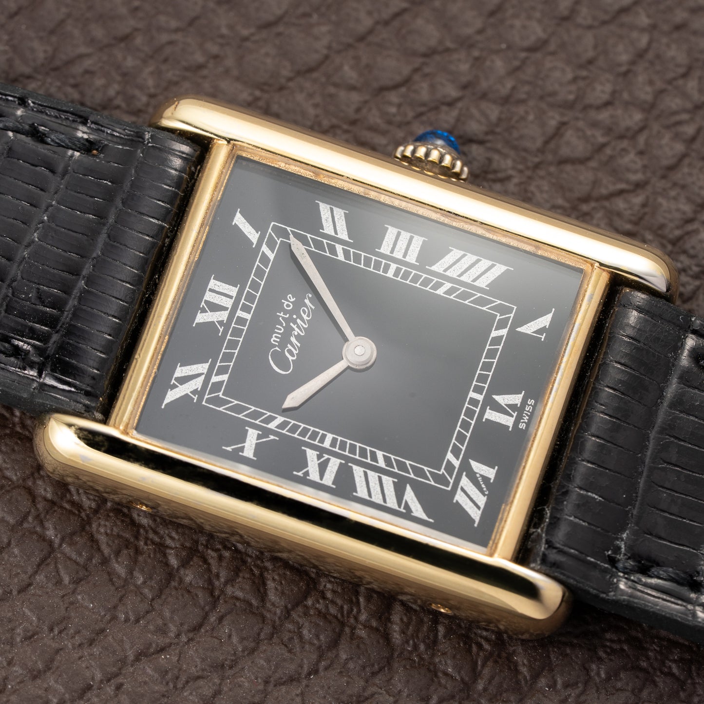Cartier Tank Must de Black Roman Vermeil GM from 1980s