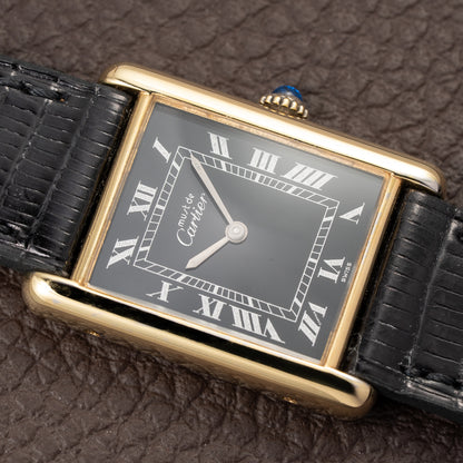 Cartier Tank Must de Black Roman Vermeil GM from 1980s