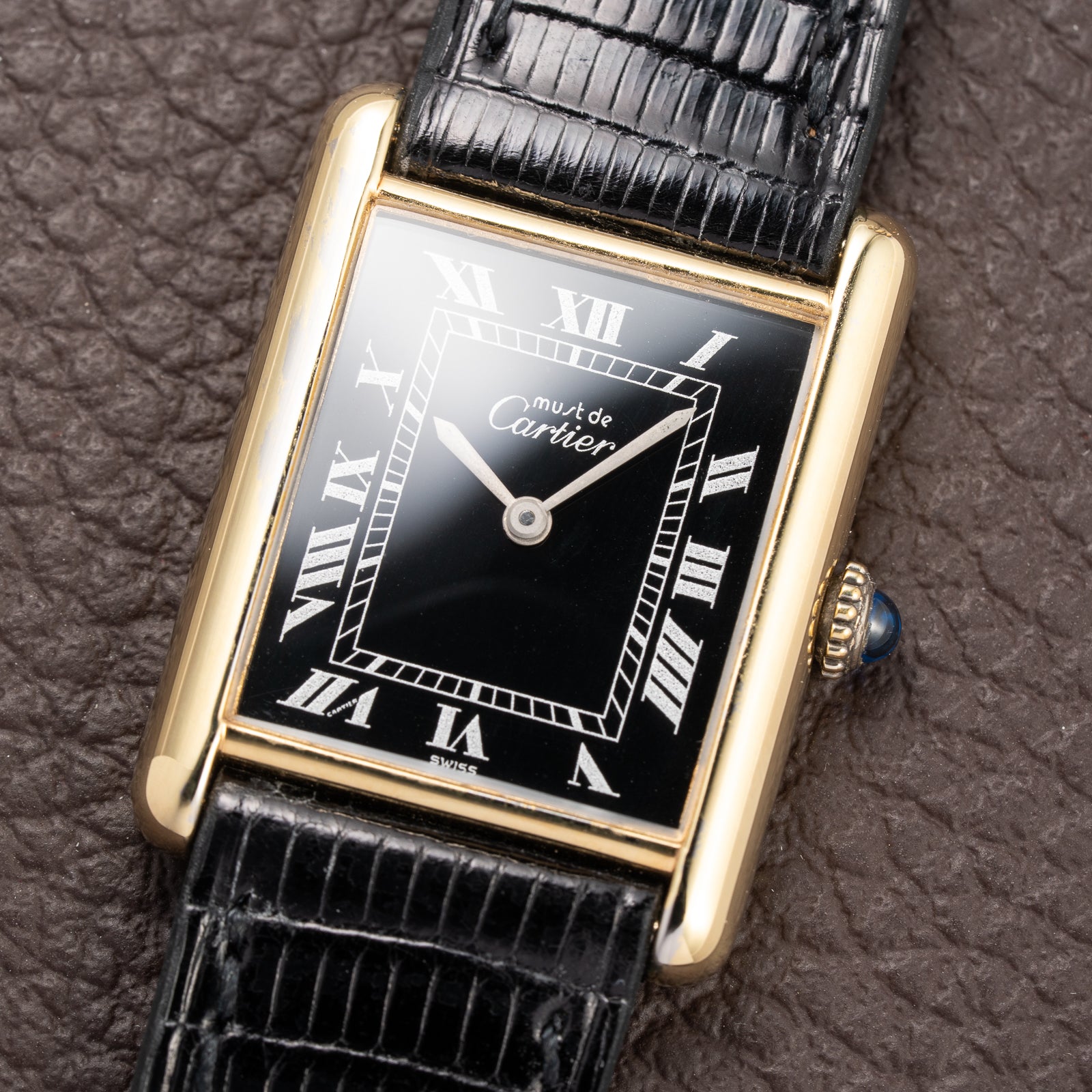 Cartier Tank Must de Black Roman Vermeil GM from 1980s