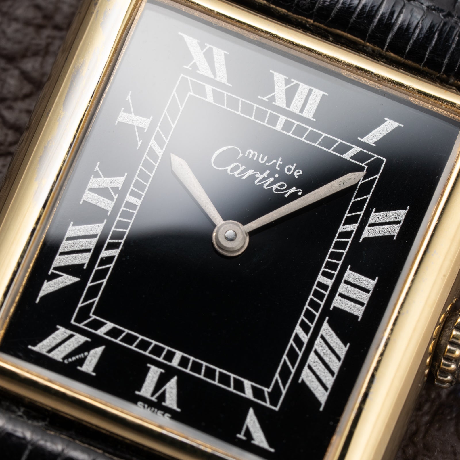 Cartier Tank Must de Black Roman Vermeil GM from 1980s