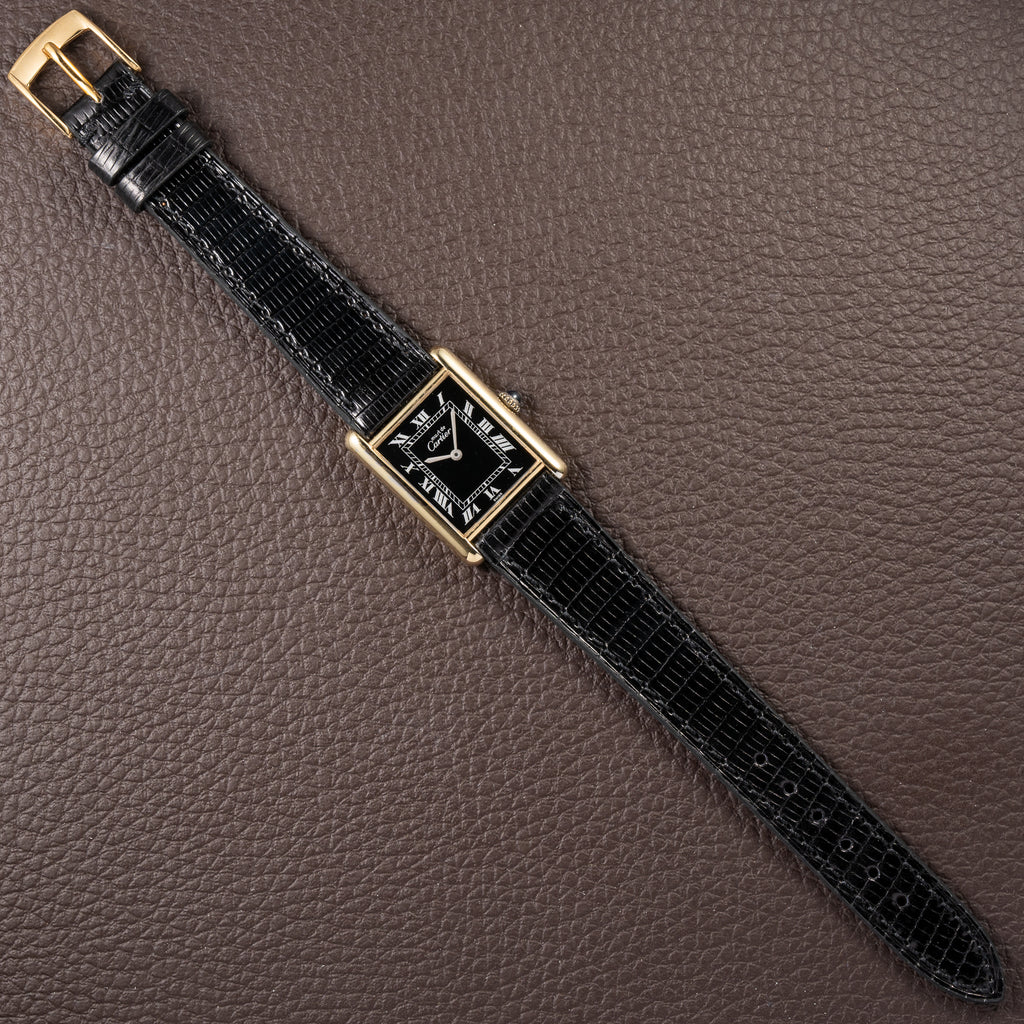 Cartier Tank Must de Black Roman Vermeil GM from 1980s