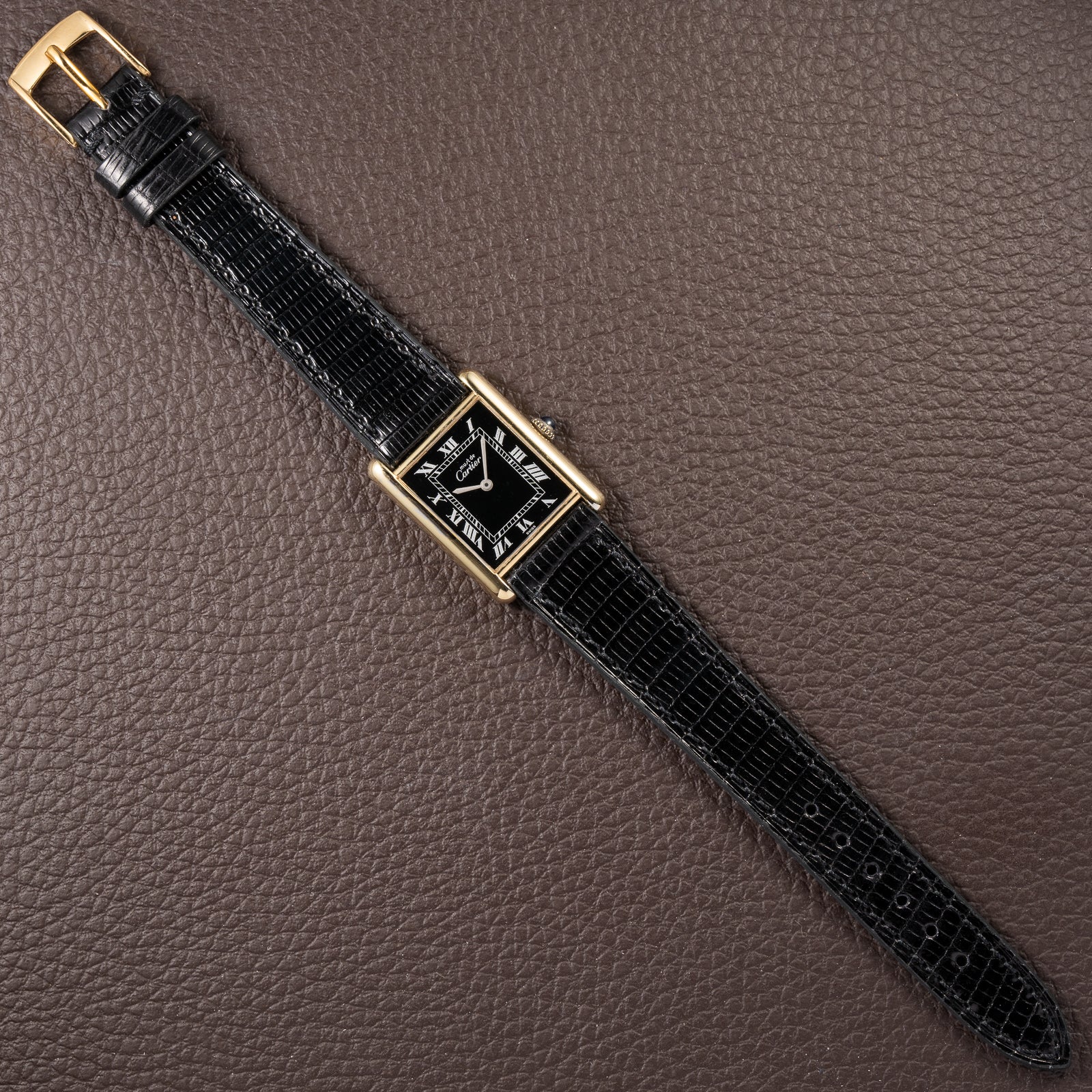 Cartier Tank Must de Black Roman Vermeil GM from 1980s