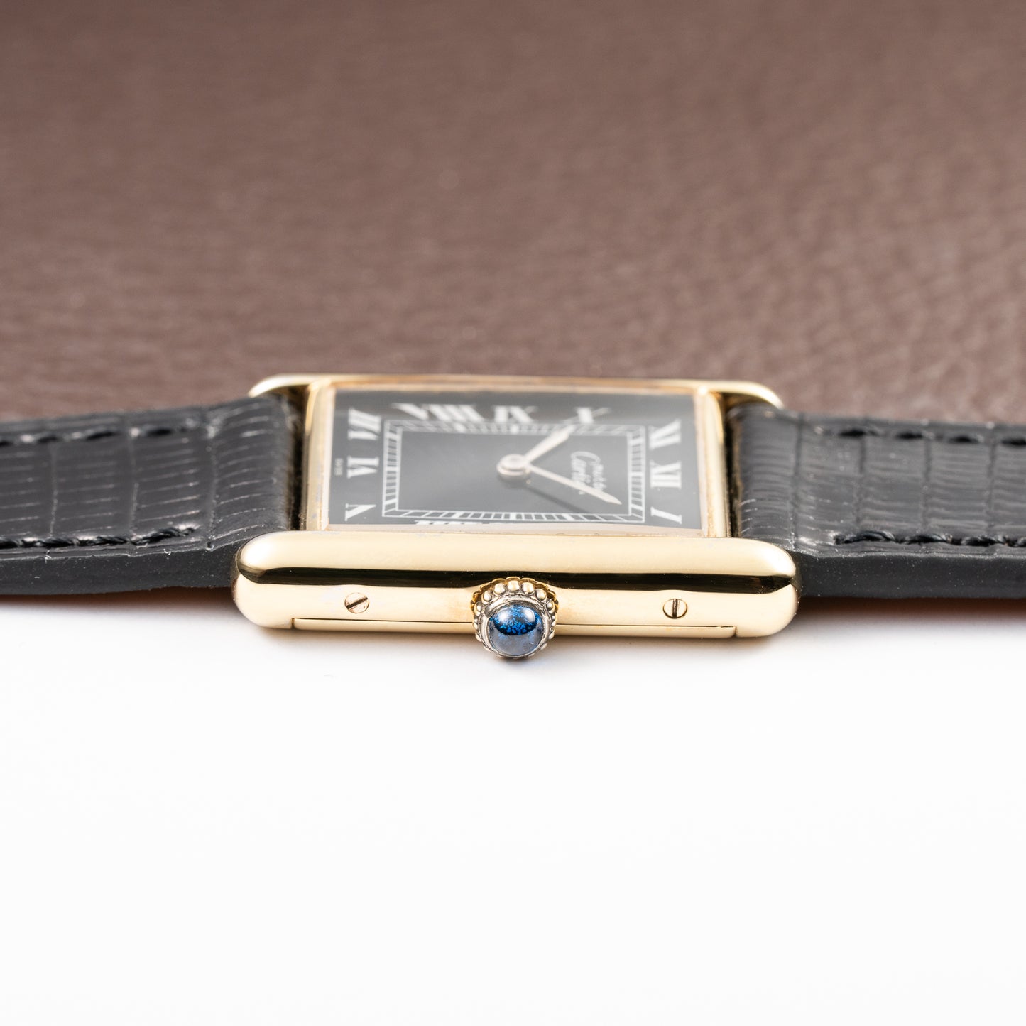 Cartier Tank Must de Black Roman Vermeil GM from 1980s